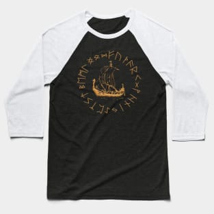 Vikings Longship and Norse Rune Wheel Pirate Viking Boat Baseball T-Shirt